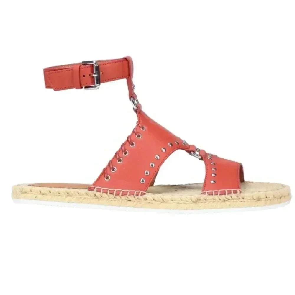 NWOT SEE BY CHLOÉ Yuna Rust Red Orange Espadrille Ankle Leather Sandals Size 8